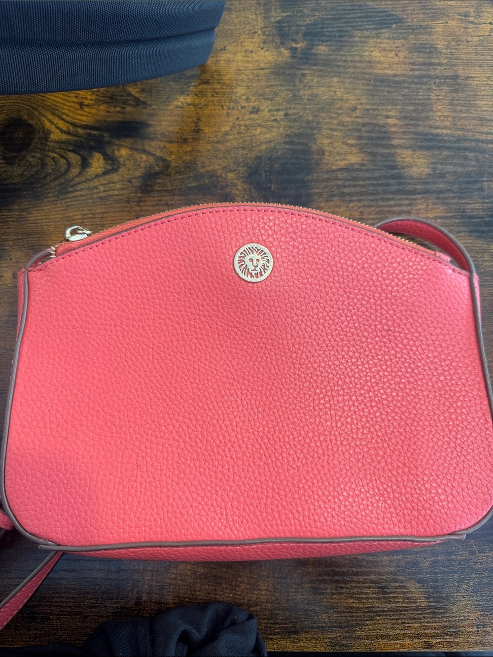 Anne Klein Coral Pebbled Crossbody with Gold Emblem
